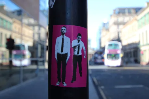 英国，格拉斯哥，公共汽车，城市，街道，建筑物，贴纸，焦点