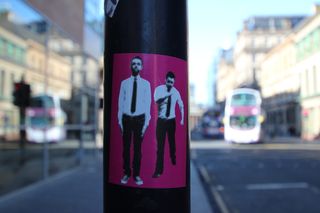 英国，格拉斯哥，公共汽车，城市，街道，建筑物，贴纸，焦点