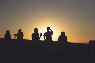 剪影组，人，日落，剪影，五，人，黄昏，朋友