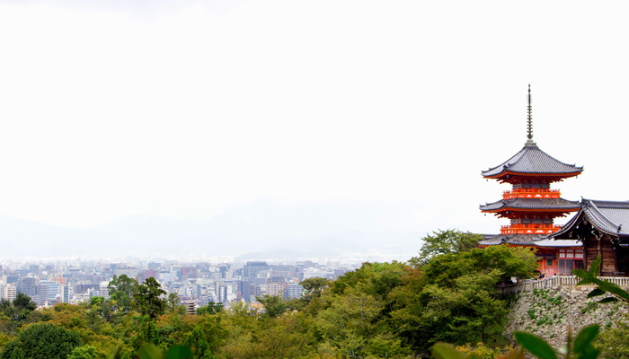 树木附近的橙色寺庙