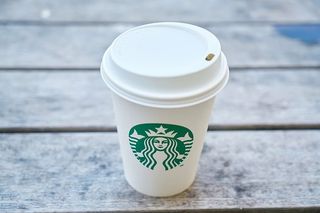 星巴克，一次性，杯子，棕色，木质，表面，玻璃，咖啡