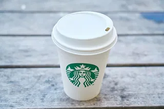 星巴克，一次性，杯子，棕色，木质，表面，玻璃，咖啡