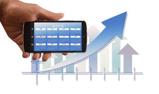 智能手机，日历，日程，箭头，2019年，年份，启动，开始