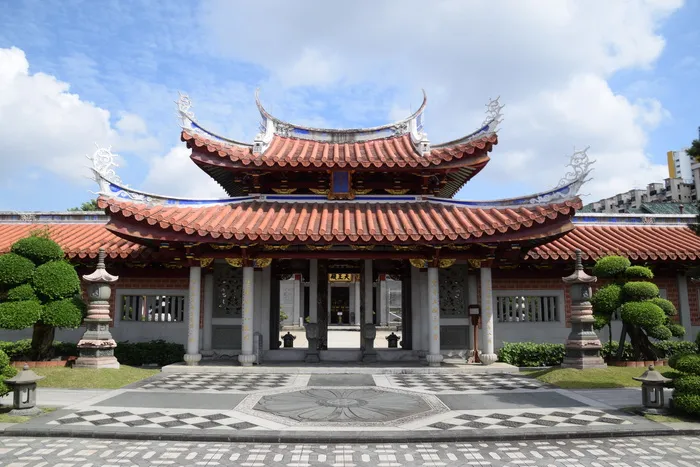 红色、灰色、庙门、混凝土、道路、新加坡、中国寺庙、宝塔