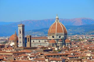 鸟瞰、景观、教堂、蓝色、天空、佛罗伦萨、意大利、圆顶、托斯卡纳