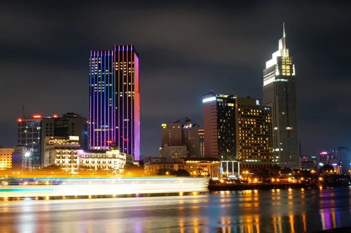 延时摄影，西贡城市景观，夜间，越南胡志明，越南胡志明，照明