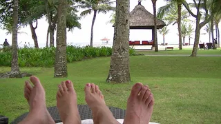 海滩，脚，海，脚印，脚，夏天，旅行，树