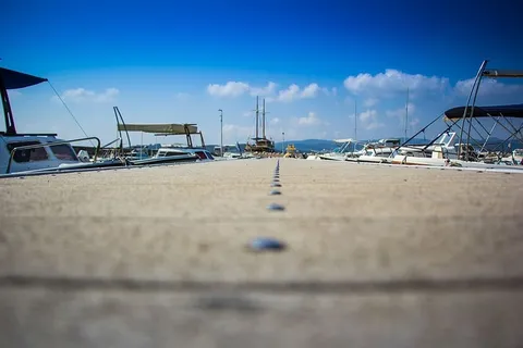 船，云，码头，港口，港口，摩托艇，透视图，天空