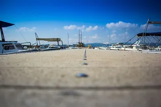 船，云，码头，港口，港口，摩托艇，透视图，天空