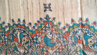 蓝色、棕色、布、图案、鱼、花、绿色、手工艺品