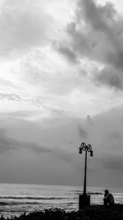 印度, 科泽科德, 科泽科德海滩, 海滨, 海, bandw, 单独, 海滩