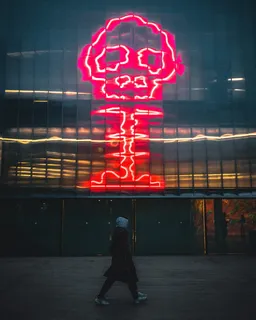 穿着黑色外套的人在夜间行走