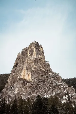 松树环绕的岩石山