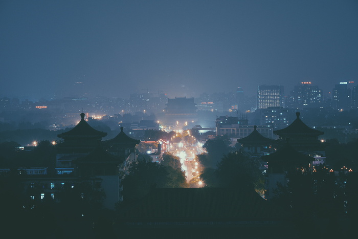 鸟瞰、视图、建筑物、夜间、摄影、城市、夜间、黑暗