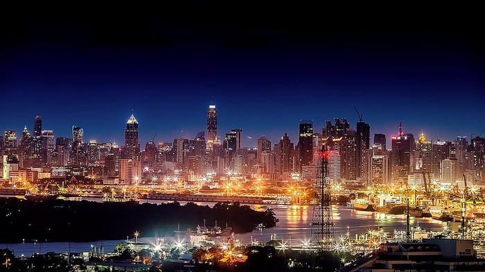 城市，风景，天空，灯光，建筑，美丽，建筑，城市景观