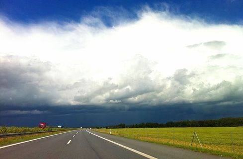 公路、雷暴、天气、梅克伦堡、天空、云层、风暴、自然现象