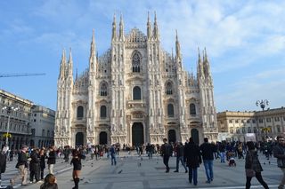 人民广场，正面，白色，混凝土，大教堂，意大利，米兰，米兰大教堂