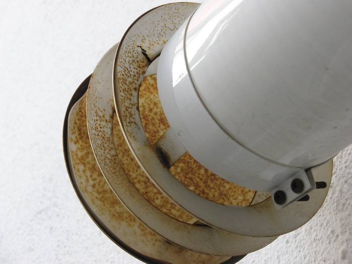 壁炉、管、氧化物、生锈、静物画、高角度视图、室内、特写