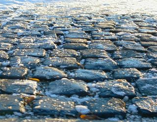 铺路石，远离，冬天，光滑，道路，自然，照片，寒冷