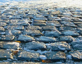 铺路石，远离，冬天，光滑，道路，自然，照片，寒冷