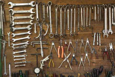 钢、旧、铁、工具、木材、生锈、设备、脏污