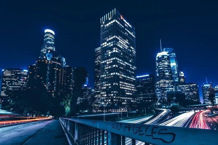 延时，道路城市，夜间，洛杉矶，加利福尼亚，城市，城市，建筑物