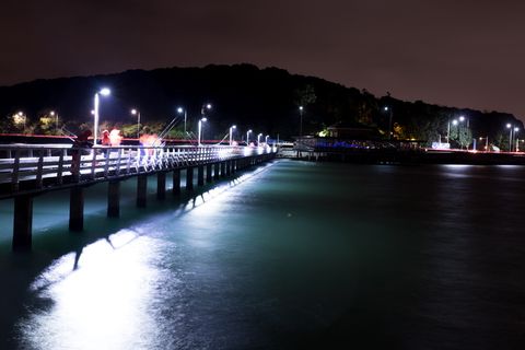 新西兰, 奥克兰, 使命湾, 夜, 水, 照明, 架构, 建筑结构