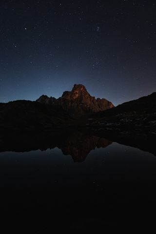 夜间靠近山的湖