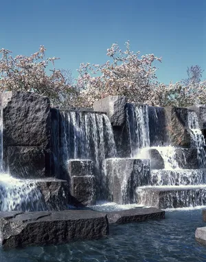 瀑布、纪念碑、树木、樱桃、岩石、风景、水、华盛顿