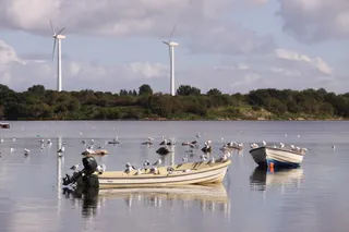 两者，系泊，海湾，海洋，风力涡轮机，海岸线，镜像，båd电机