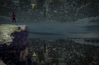 景观，倒置，城市，建筑，幻想，小山，天空，对面