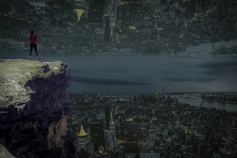 景观,倒置,城市,建筑,幻想,小山,天空,对面 景观,倒置,城市,建筑,幻想,小山,天空,对面