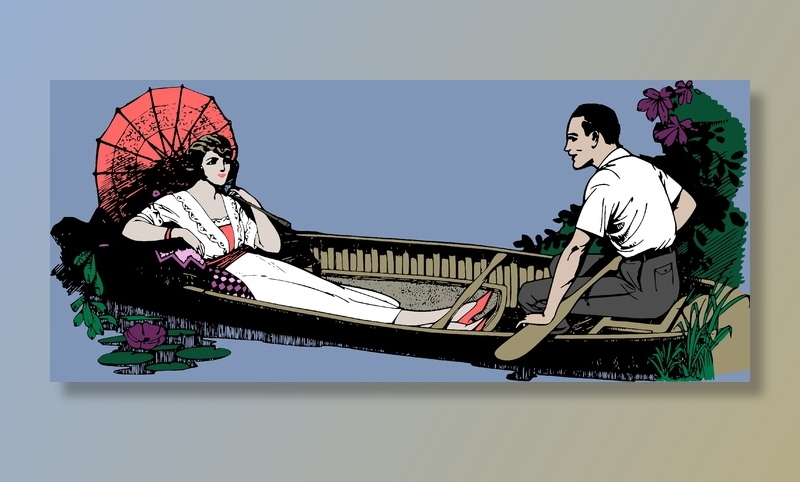 男人，女人，骑马，船插画，情侣，浪漫，划船，爱情