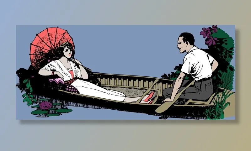 男人，女人，骑马，船插画，情侣，浪漫，划船，爱情