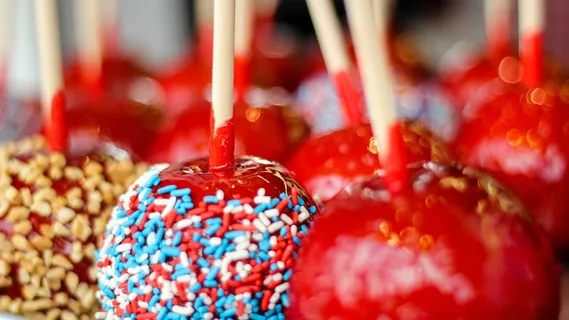 糖果，苹果，红的，甜的，甜点，棒子，糖，五颜六色
