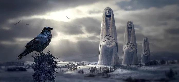 幻想,冬天,雪,雕塑,乌鸦,鸟,光,人物 幻想,冬天,雪,雕塑,乌鸦,鸟,光,人物