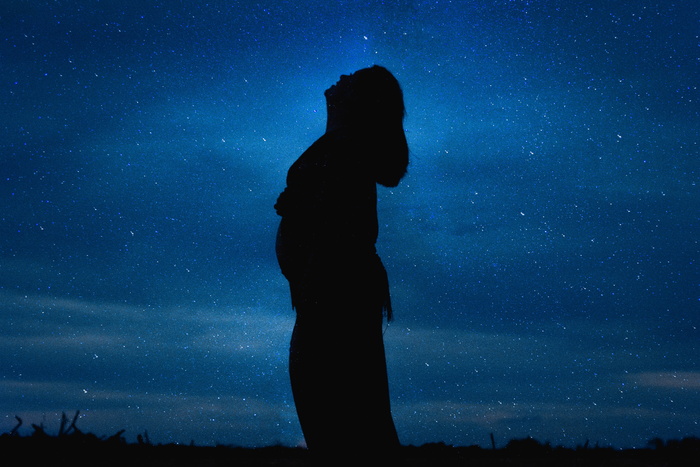 星星，怀孕，怀孕，生命，天文学，田野，夜晚，肖像