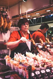 西班牙，巴塞罗那，杰蒙，屠夫，市场，火腿，食物，吃