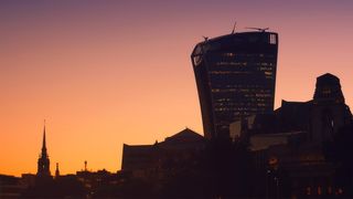 伦敦，城市，摩天大楼，现代，剪影，傍晚，日落，对讲机