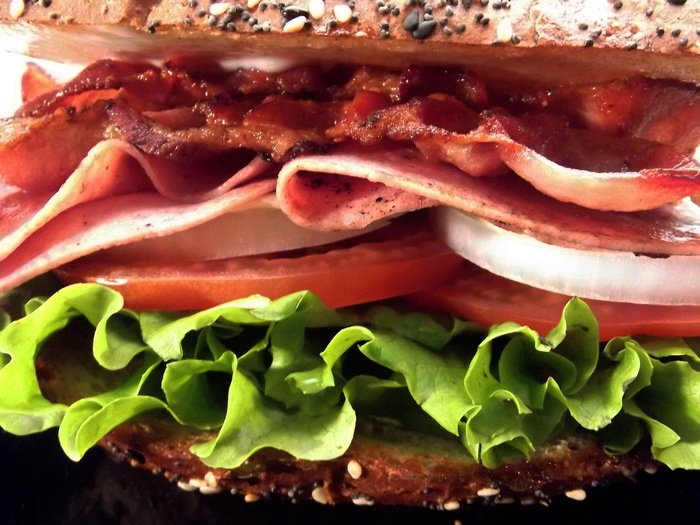 火腿，番茄，菠菜汉堡，三明治，汉堡包，汉堡，快餐，美国