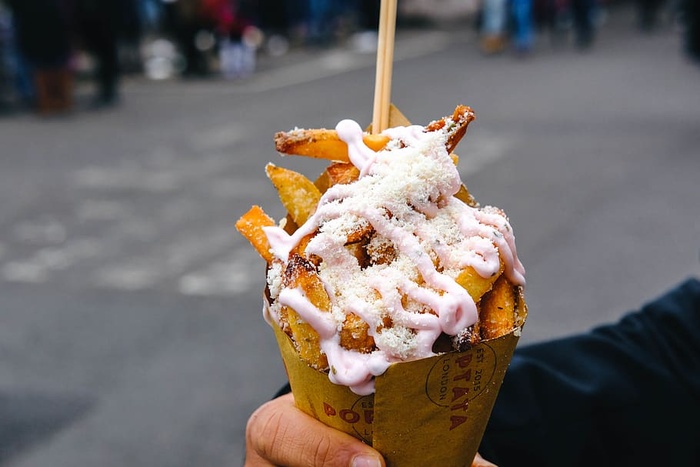 英国伦敦，油炸，薯条，配菜，土豆，土豆，大蒜