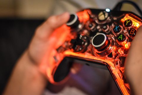 媒体，佐肯，余辉，孩子，手，年轻，视频游戏，led