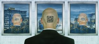 现代，隐私，侵犯隐私，数字，条形码，计算机，后视图，窗口