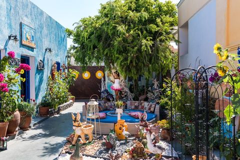 圣托里尼，oia，希腊，人物，女孩，可爱，花园，装饰