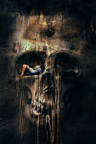 骷髅和交叉骨，女人，墙，幻想，石头，骷髅，忧郁，威胁