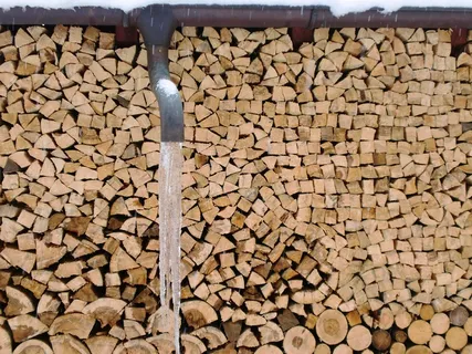 冻结、冰柱、木材、冬季、水、冷、冰、原木