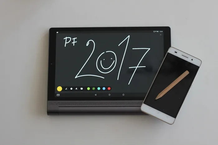 平板电脑，显示，pf 2017，新年，新年，快乐，新年，新年