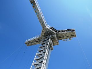 低, 角度摄影, 集装箱起重机, 天空线, 蓝色, 塔楼, 电动, 蓝天