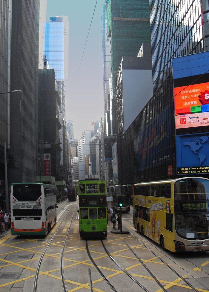 香港，摩天大楼，城市，电车，巴士，城市，大城市，大都会