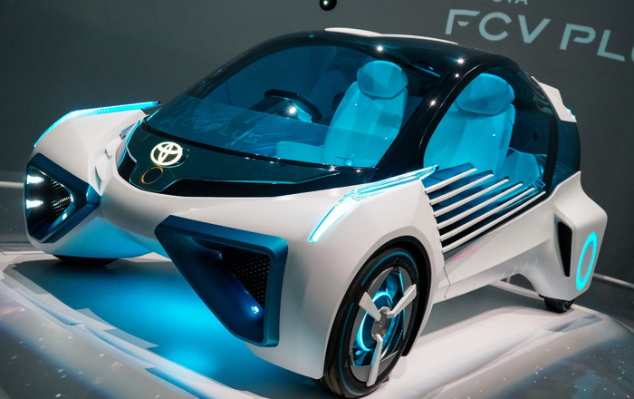 白色、蓝色、丰田、智能、汽车、fcv plus、概念车，2016